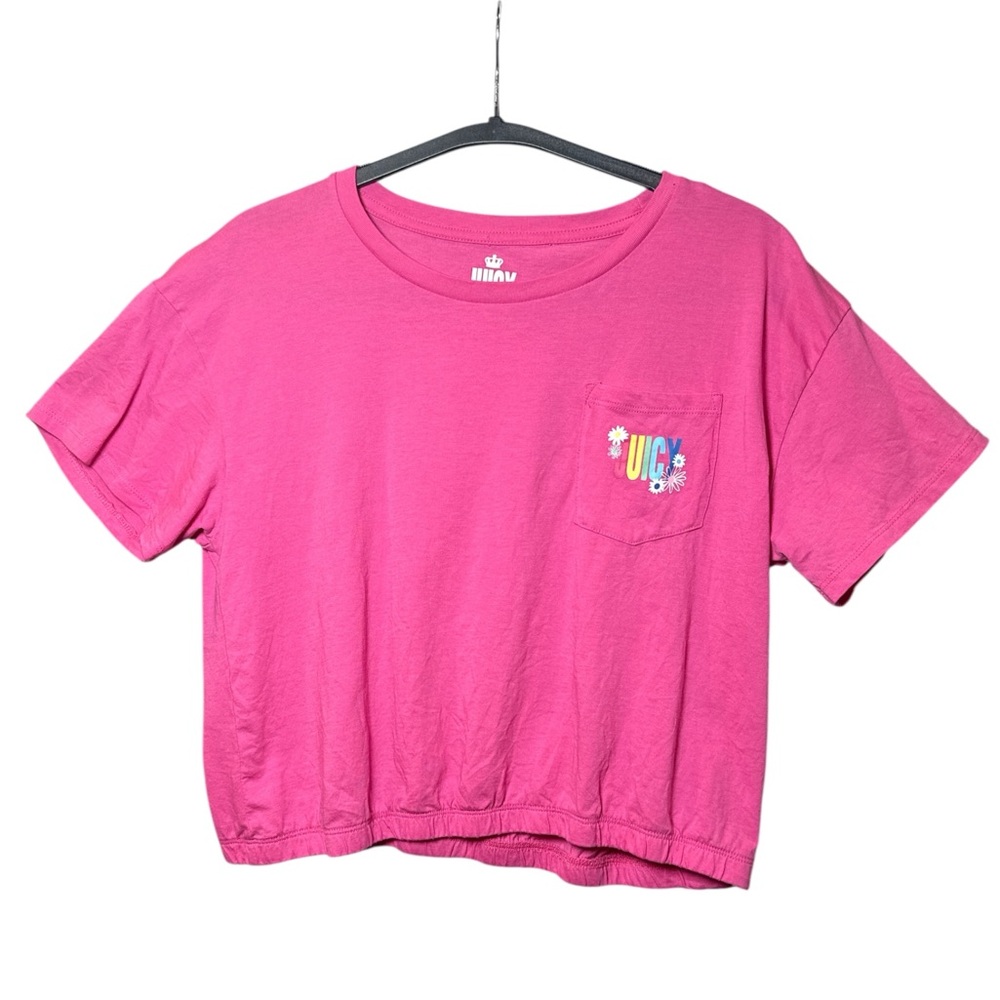 Juicy‎ Couture Pink Cropped Pocket Tee XL Plus Floral Logo Cotton